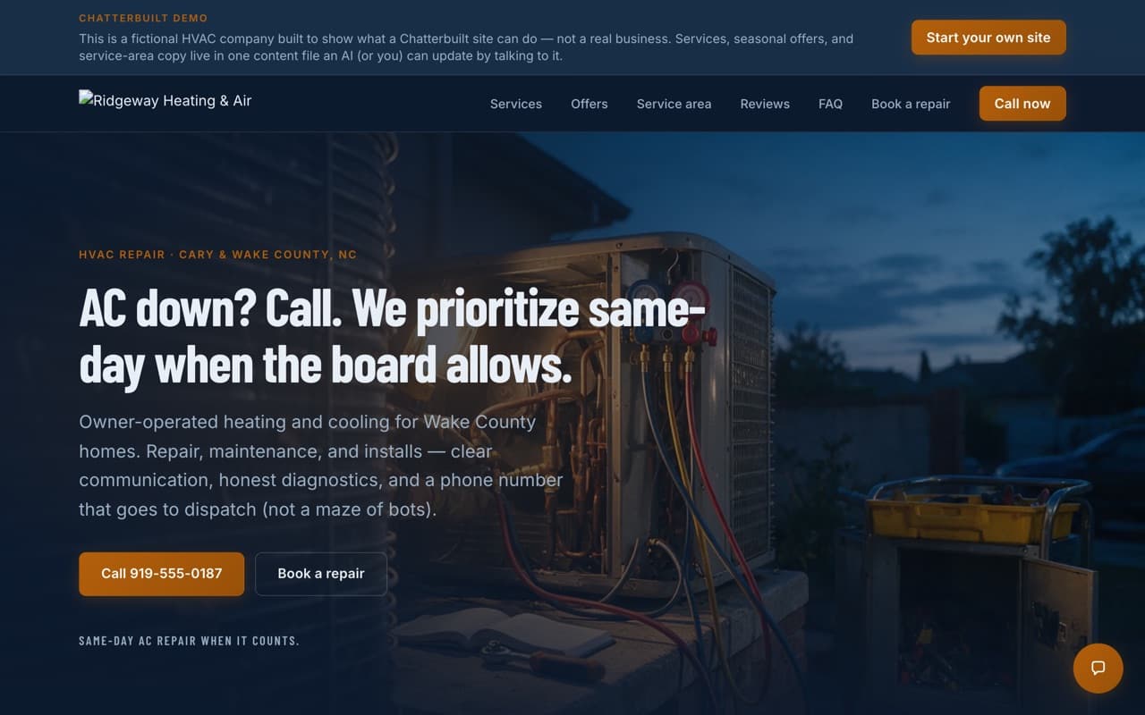 Ridgeway Heating & Air — hvac repair demo site built on the Chatterbuilt template
